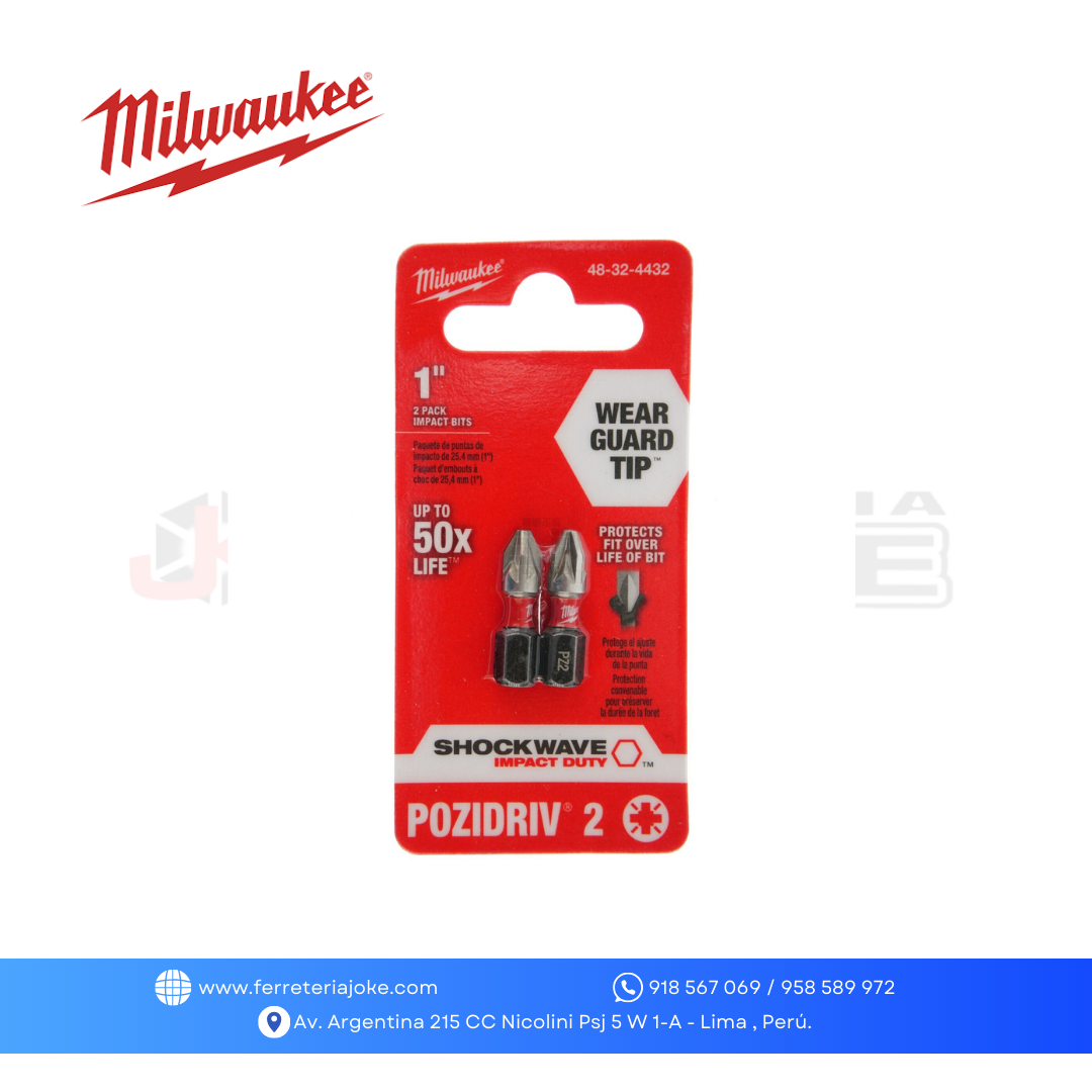JUEGO PUNTA DE IMPACTO PZ2 DE 1" SHOCKAVE PACK 2 PZS 48-32-4432 MILWAUKEE
