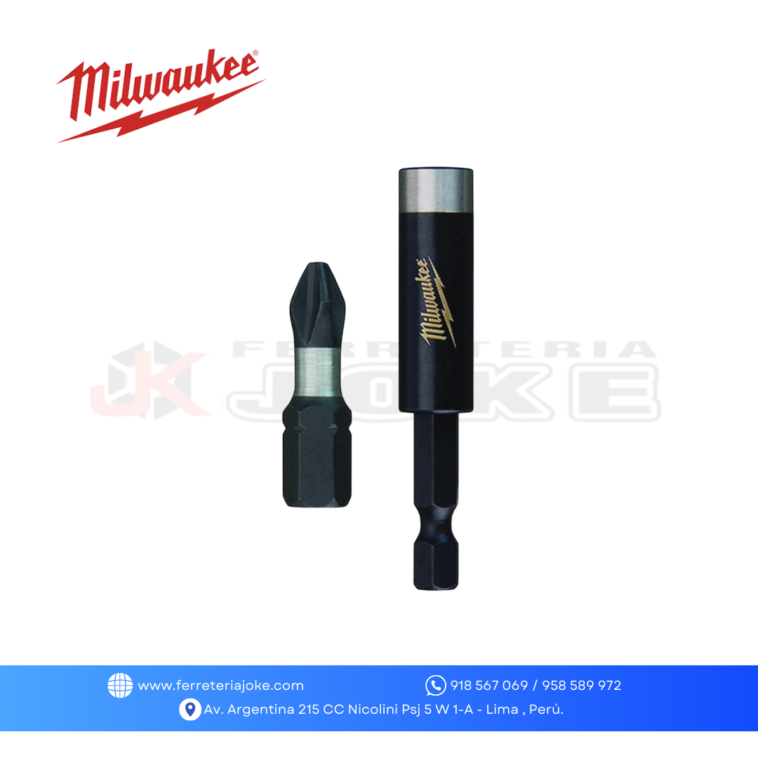 JUEGO DE ADAPTADOR Y PUNTAS DE ISERCIÓN SHOCKWAVE PH2 1" 25 PZS 48-32-5009 MILWAUKEE