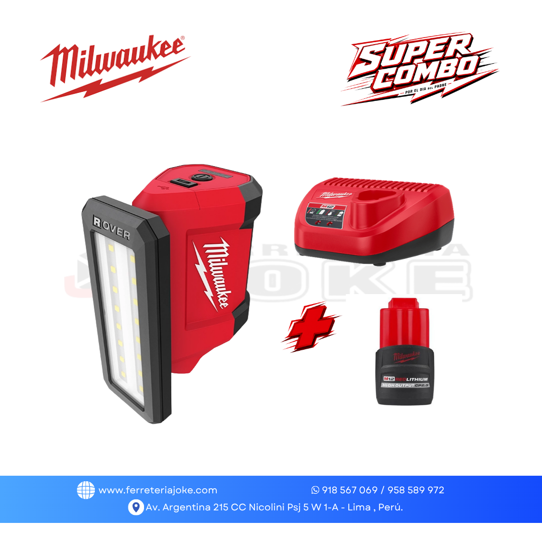 PROYECTOR PIVOTANTE M12 ™ DE 700 LUMENES 2367-20 + BATERÍA CP2.5 M12 HIGH OUTPUT + CARGADOR M12™ MILWAUKEE