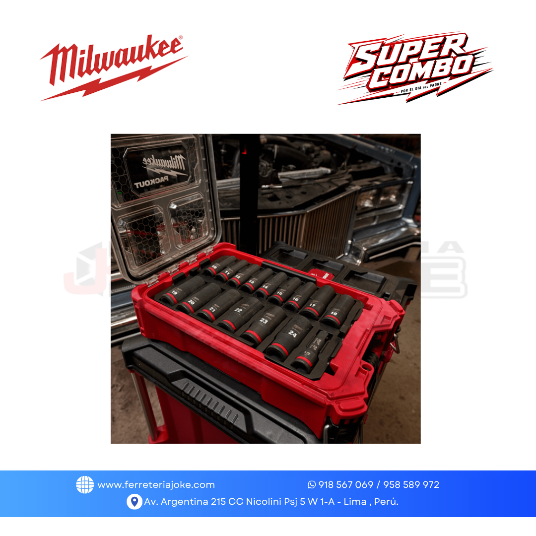 JUEGO DE 16 DADOS DE IMPACTO SHOCKWAVE DE 1/2" PACKOUT 49-66-6803 MILWAUKEE