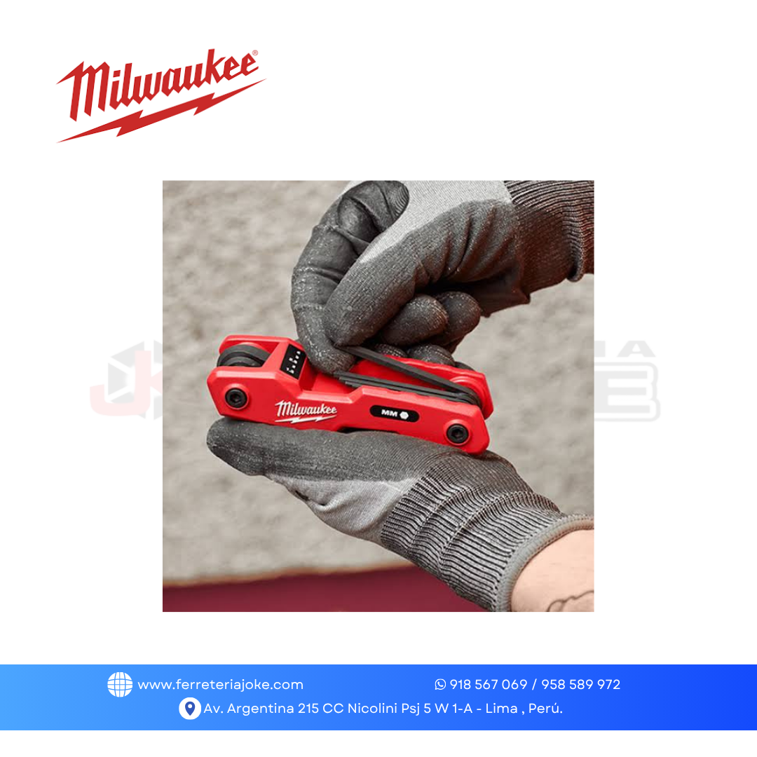 JUEGO DE LLAVES HEXAGONALES PLEGABLES DE 8 LLAVES MILIMETRICAS 48222182 MILWAUKEE