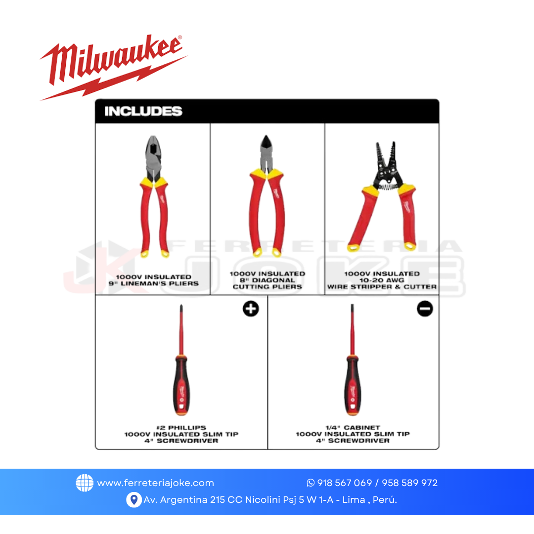 JUEGO DE 5 HERRAMIENTAS MANUALES AISLADAS DE 1000 V 48222215 MILWAUKEE
