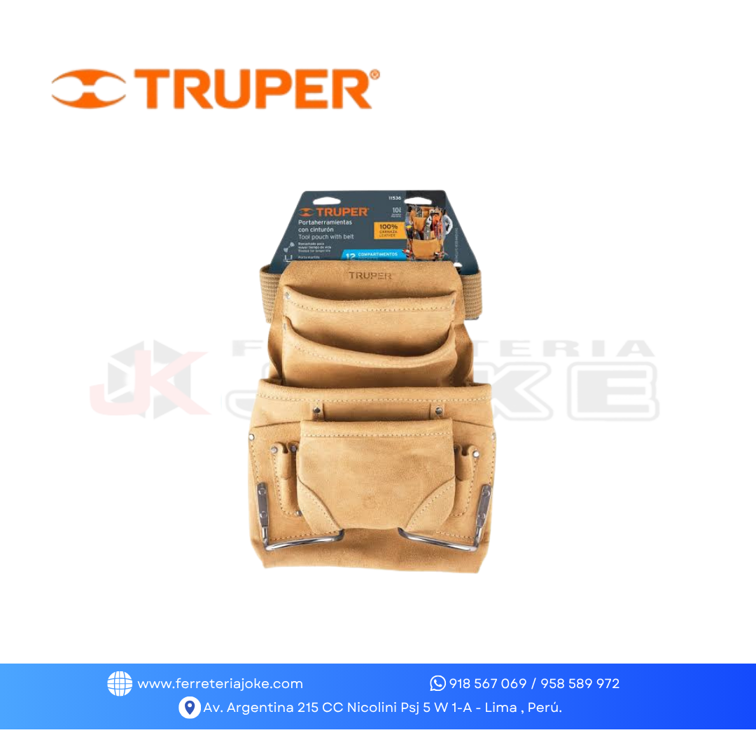 CINTURON PORTAHERRAMIENTAS 12 COMP CUERO CARNAZA 11536 TRUPER