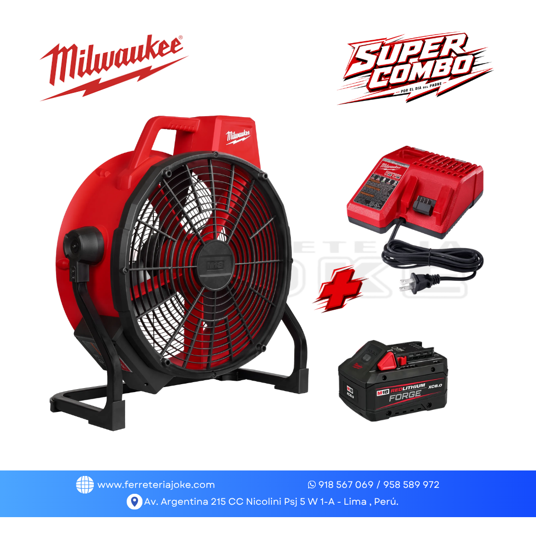 VENTILADOR M18 FUEL DE 18" 0821-20 + BATERÍA M18 REDLITHIUM FORGE XC8.0 + CARGADOR™ MILWAUKEE