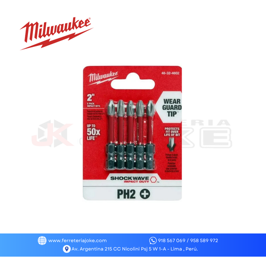 JUEGO PUNTAS PH2 X 50 MM 5 PZS  48-32-4602 MILWAUKEE