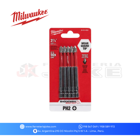 JUEGO PUNTAS PH2 X 3 1/2" 5 PZS  48-32-4564 MILWAUKEE