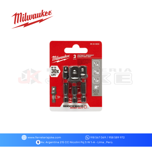 JUEGO DE ADAPTADORES DE DADO DE IMPACTO SHOCKWAE 3 PZS 48-32-5033 MILWAUKEE