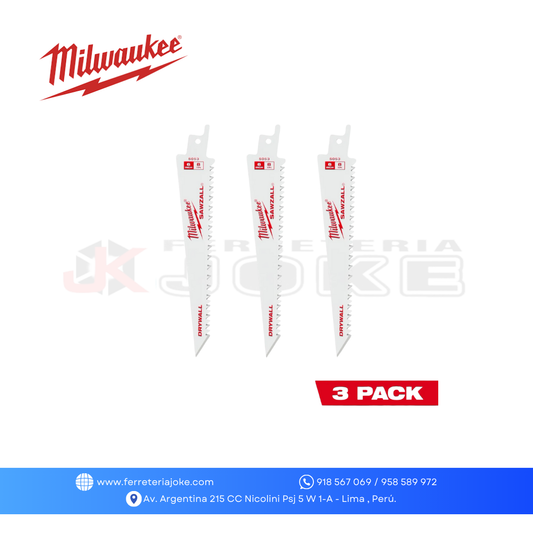 REPUESTO SERRUCHO PARA DRYWALL SAWZALL 6" 8TPI 3 PZS 48-00-5053 MILWAUKEE