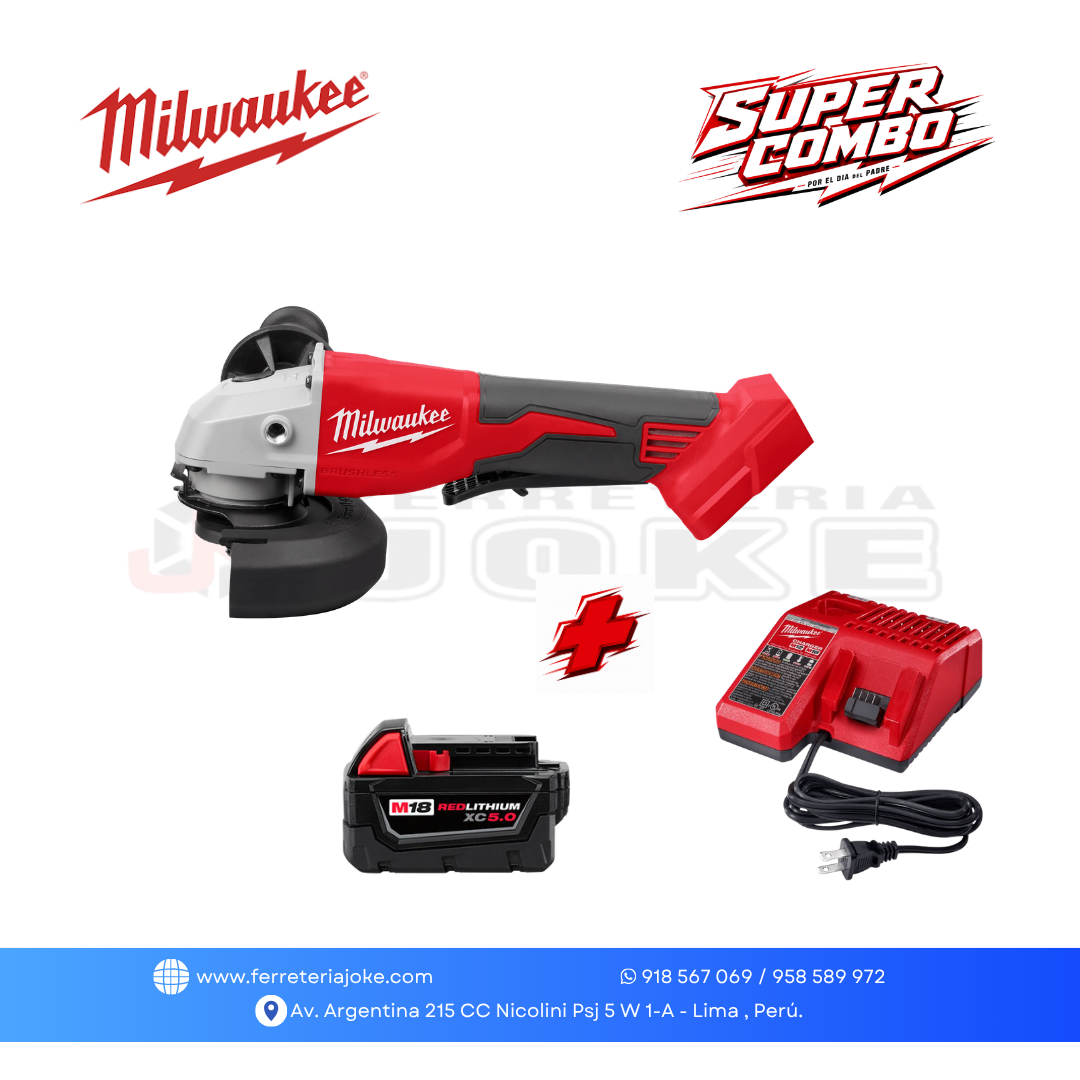 RECTIFICADORA DE CORTE M18 ™
4-1/2" / 5"™ 2686-20 + BATERÍA M18 REDLITHIUM XC5.0 + CARGADOR MILWAUKEE
