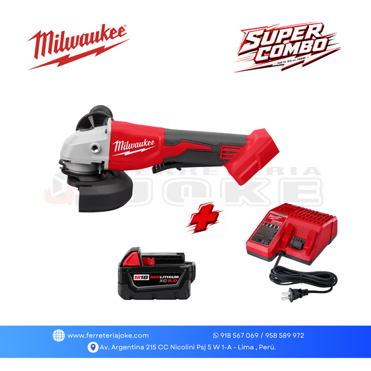 RECTIFICADORA DE CORTE M18 ™
4-1/2" / 5"™ 2686-20 + BATERÍA M18 REDLITHIUM XC5.0 + CARGADOR MILWAUKEE