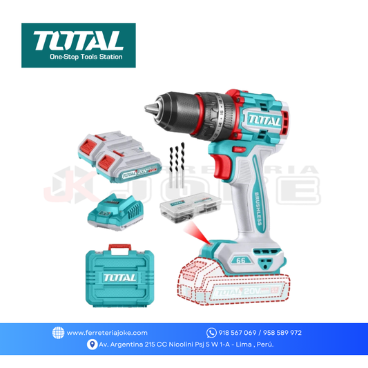 TALADRO PERCUTOR INALAMBRICO 20 V 66 NM 2 BAT / CARG / MALETIN TIDLI20669 TOTAL