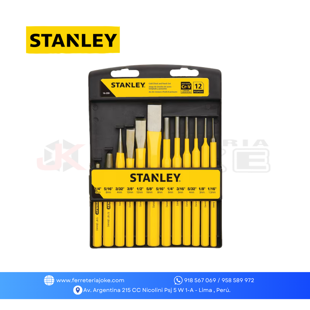 JUEGO CINCELES Y BOTADORES 12 PZS 16-299 STANLEY