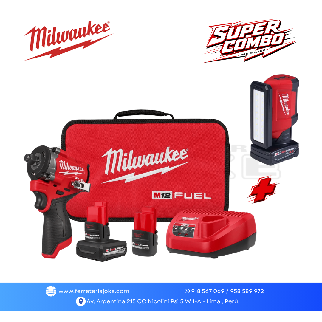 KIT DE LLAVE DE IMPACTO CORTA M12 ™
FUEL ™ DE 1/2" 2563-22 + REFLECTOR DE SERVICIO M12 ™ LED 700 LÚMENES 2367-20 MILWAUKEE