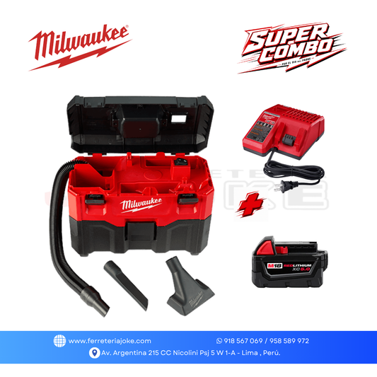 ASPIRADORA EN SECO/HUMEDO M18 0880-20 +  BATERÍA M18 ™ REDLITHIUM XC5.0 + CARGADOR™ MILWAUKEE
