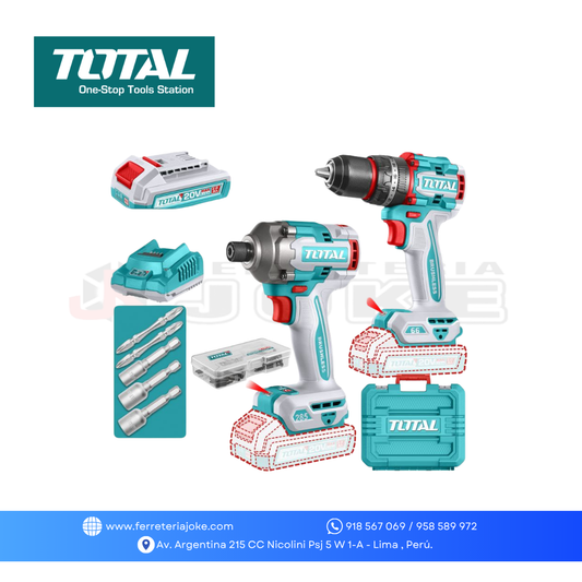 COMBO TALADRO 66NM + ATORNILLADOR DE IMPACTO 20V TCKLI20277 TOTAL