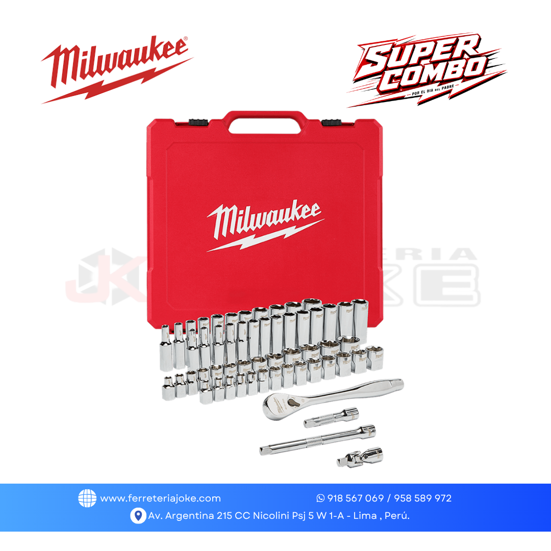 JUEGO DE 56 PIEZAS DADOS DE 3/8" Y
RACHET (SAE Y METRICAS)
48-22-9008 MILWAUKEE