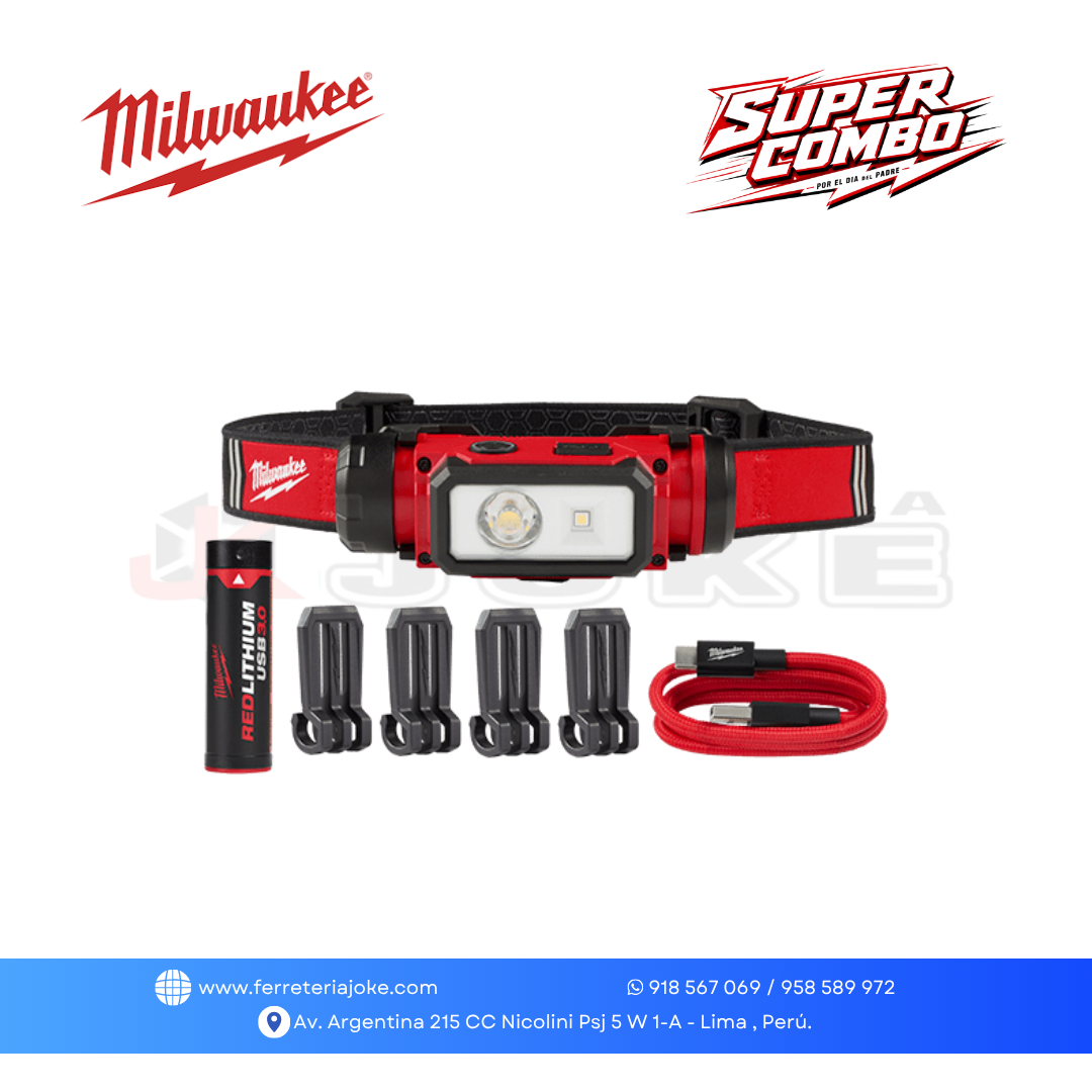 LÁMPARA PARA CASCO RECARGABLE MEDIANTE USB™ 600 LUM 2163-21 MILWAUKEE