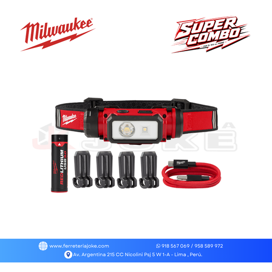 LÁMPARA PARA CASCO RECARGABLE MEDIANTE USB™ 600 LUM 2163-21 MILWAUKEE