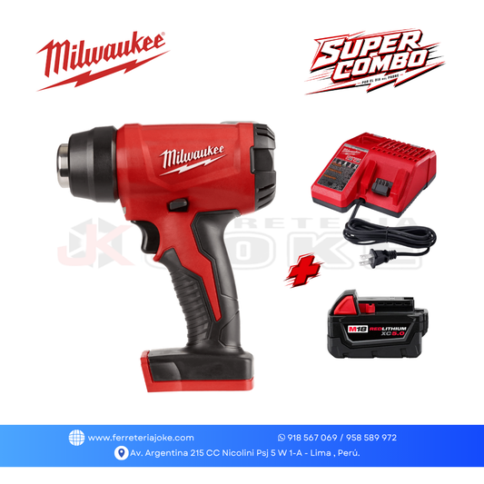 PISTOLA DE CALOR INALÁMBRICA M18™ 2688-20 + BATERÍA M18™ REDLITHIUM XC5.0 + CARGADOR™ MILWAUKEE