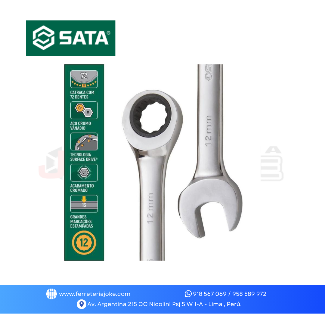 JUEGO LLAVES MIXTAS CON RACHET 12 PZS 8-19 MM ST09040-02 SATA