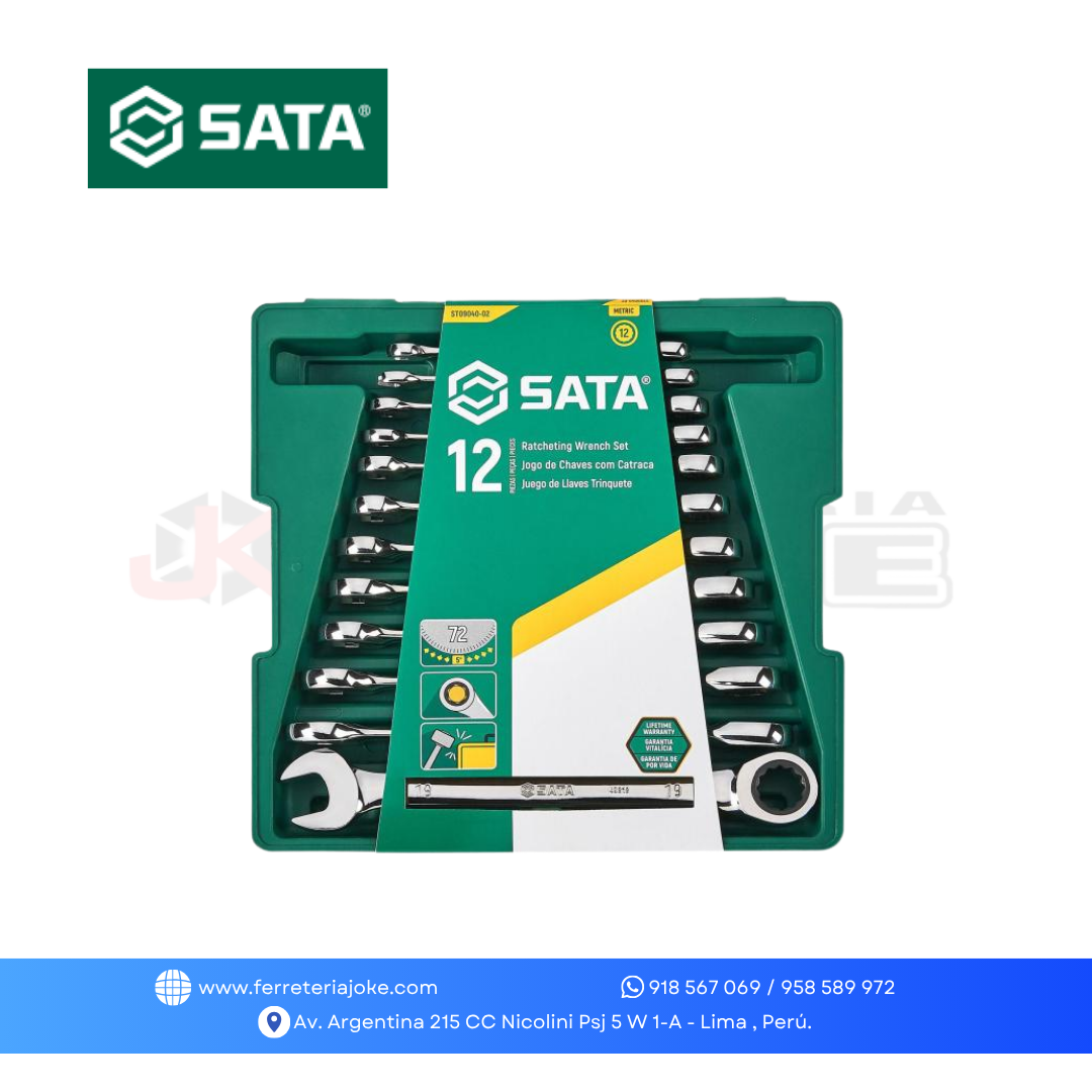 JUEGO LLAVES MIXTAS CON RACHET 12 PZS 8-19 MM ST09040-02 SATA