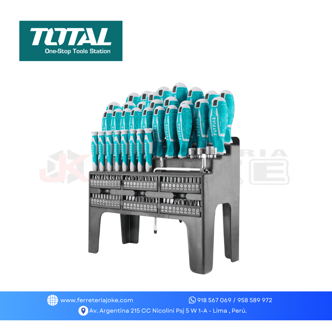 SET DESTORNILLADORES 100PCS CR.V INC 60 PUNTAS MAG.+SOPORTE  THT2506100 TOTAL