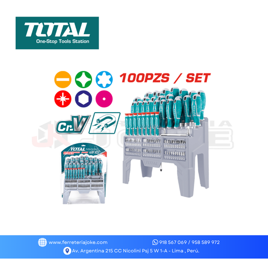 SET DESTORNILLADORES 100PCS CR.V INC 60 PUNTAS MAG.+SOPORTE  THT2506100 TOTAL